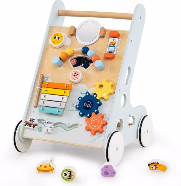 Costway Wooden Push Along Baby Walker Learning Activity Center in Green