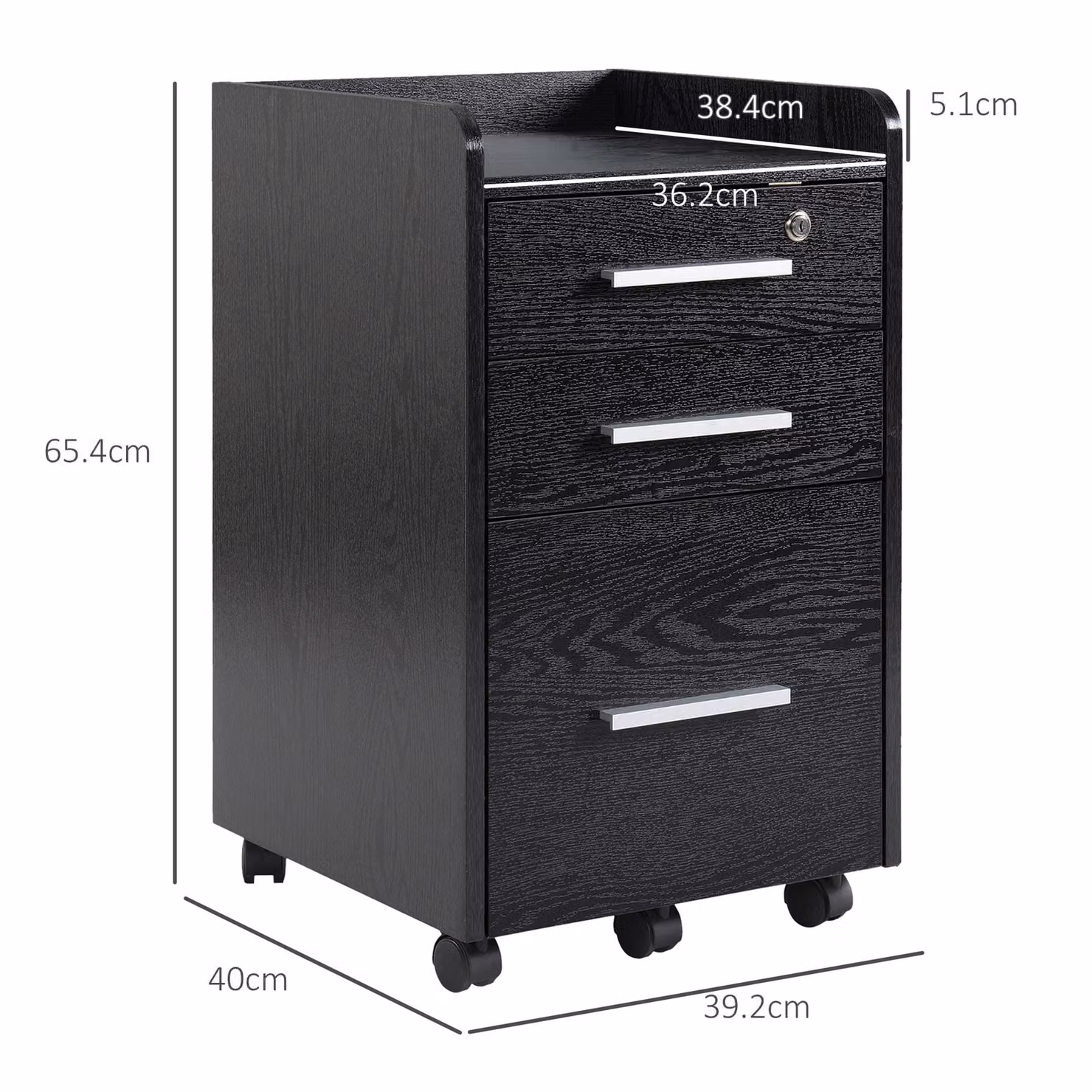 HOMCOM Three-Drawer Lockable Filing Cabinet in Black with Castors – 3