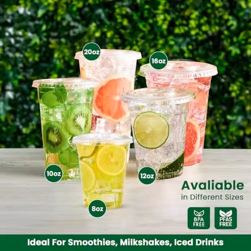 ECONX 100 Reusable Transparent Plastic Smoothie Cups with Flat Lids, 16oz – 3