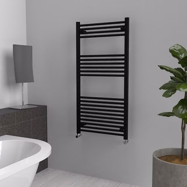 Lux Heat Black Towel Radiator, W: 120 cm, D: 6 cm, H: 60 cm