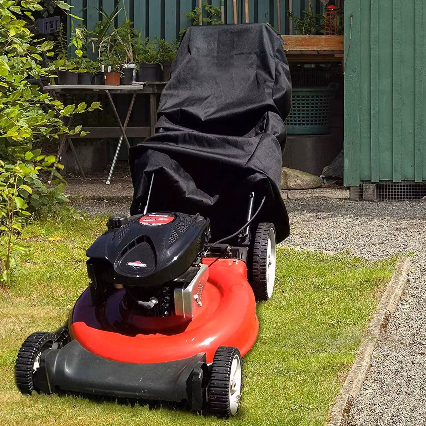 FURNITURE ONE Men's Lawnmower Cover in Black, 420D Polyester Oxford with PU Coating and Storage Bag, W/D/H: 188 x 99 x 64 cm – 5