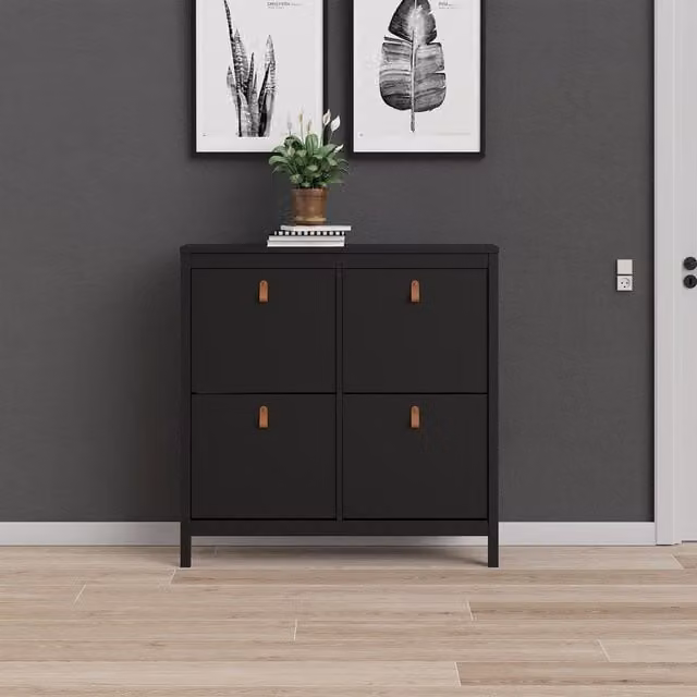 Furniture To Go Barcelona Modern Black Matt Flip Door Shoe Cabinet
