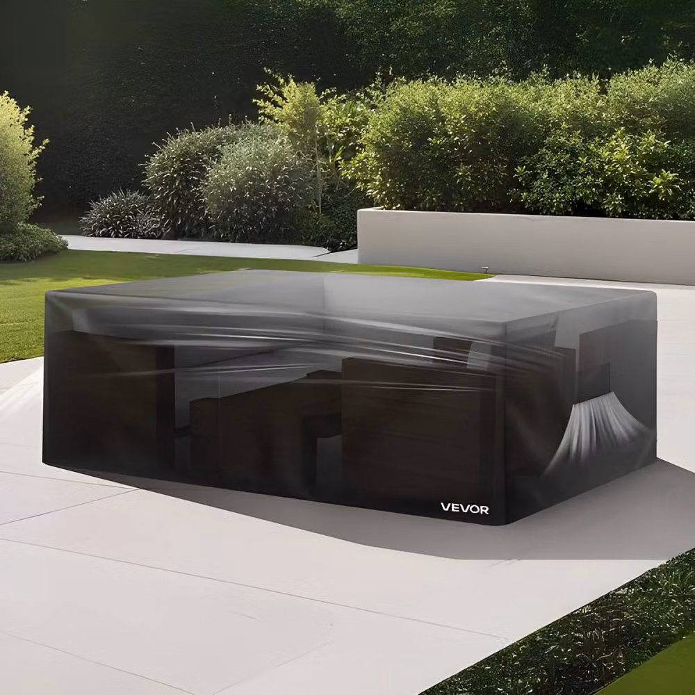 VEVOR Heavy Duty Water Repellent Polyester Patio Furniture Cover for Large Square Tables and Chairs, Black – 2