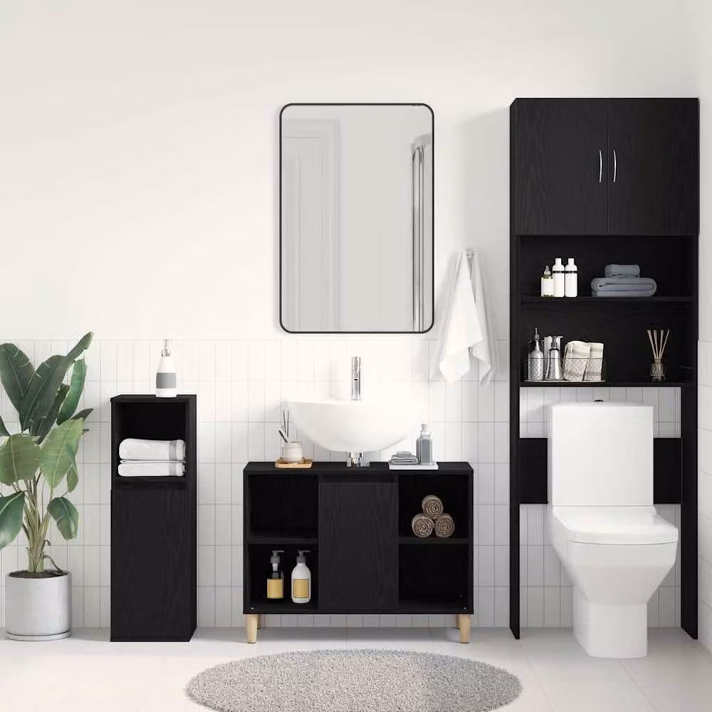 Berkfield Home Black Oak Sink Cabinet W/D/H: 80 x 33 x 60 cm – 3