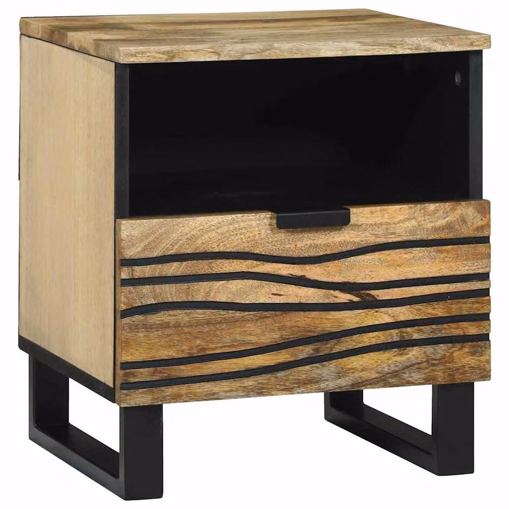 Berkfield Home Modern Bedside Cabinet in Brown Solid Mango Wood, W/D/H: 40 x 33 x 46 cm – 2