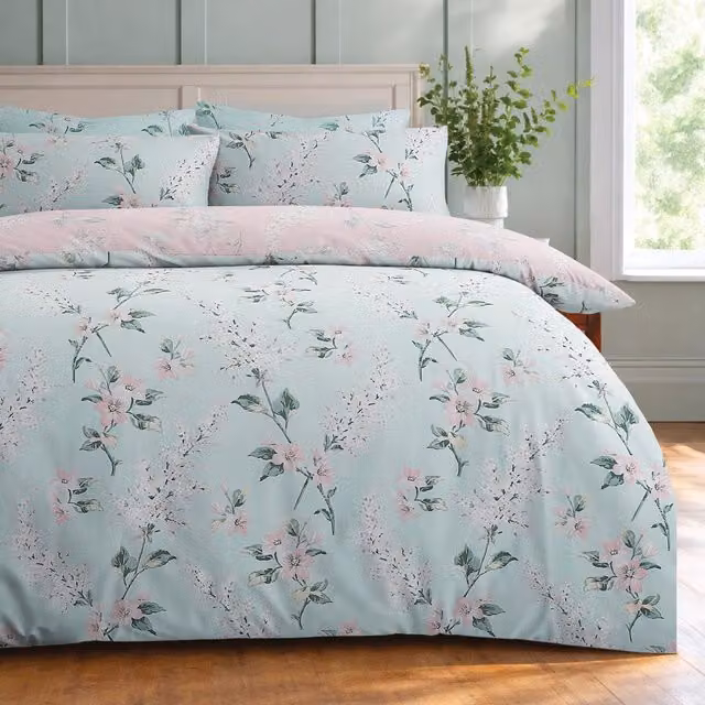 Florelle Reversible Floral Duvet Cover in Pink and Green, 200 x 200 cm