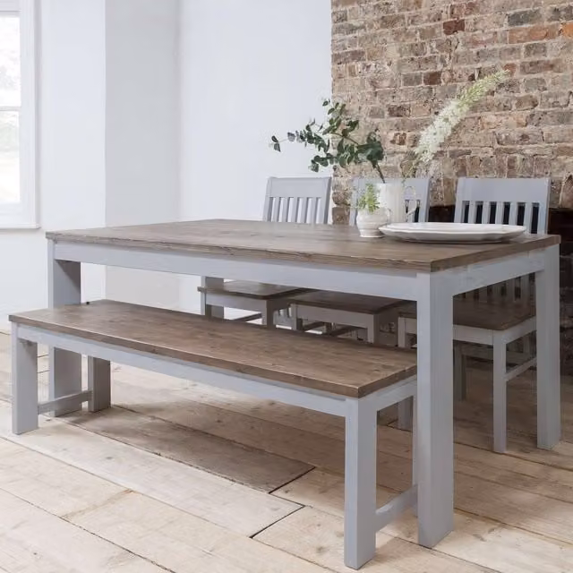 Noa and Nani Modern Rectangular Pine Dining Table in White and Grey
