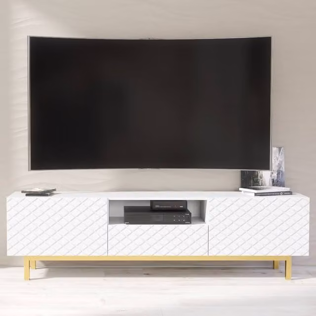 Mex Furniture LTD Diamond Luxe TV Unit in White and Gold, W: 180 cm, D: 35 cm, H: 50 cm