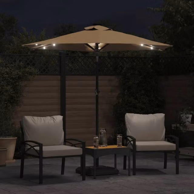 Berkfield Home Garden Parasol with LEDs and Steel Pole, Beige, W/D: 225 x 225 cm – 1