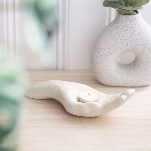 KDMK Modern White Ceramic Tealight Holder for Tabletop Use