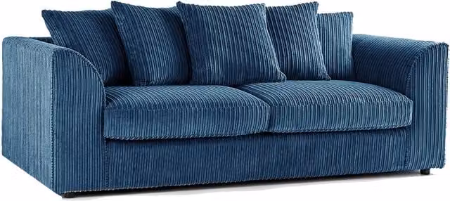 Luxor Living Blue Jumbo Cord Fabric 3 Seater Sofa with Scatter Cushions