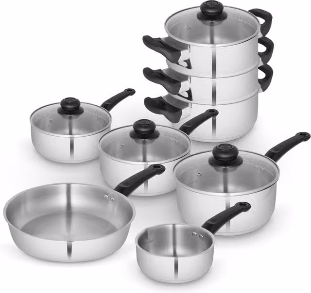 Swan 8 Piece Stainless Steel and Glass Cookware Set in Silver