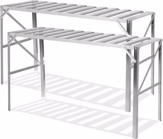Lacewing Traditional Slat Greenhouse Staging Bench Table Twin Pack in Silver