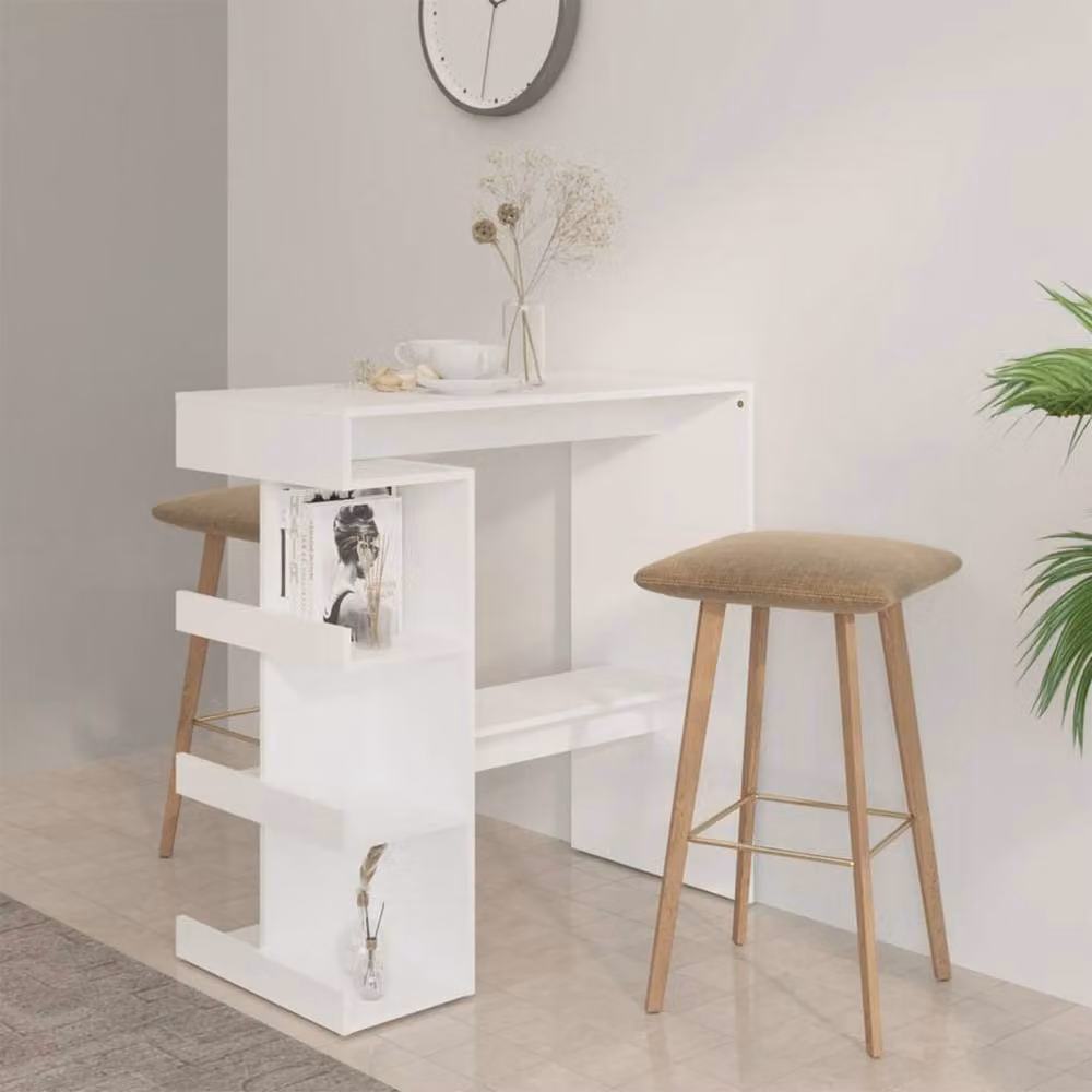 Berkfield Home Modern White Bar Table with Storage Rack and Drop Leaf, W: 100 cm, D: 50 cm, H: 101.5 cm – 2