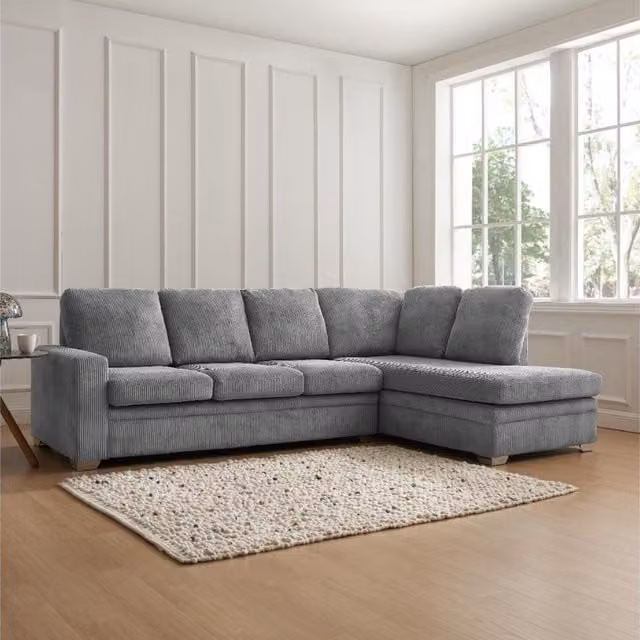 Home Detail Alcott L-Shape Corner Sofa in Grey Striped Fabric, Right Facing – 1
