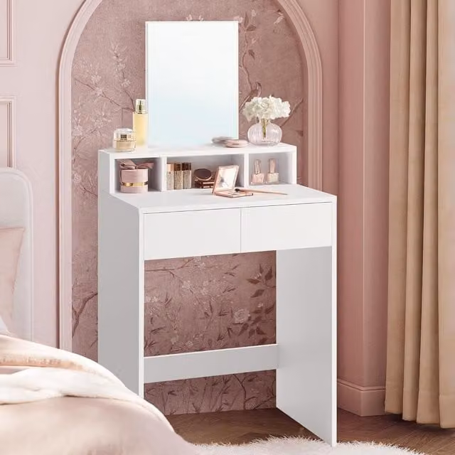 VASAGLE Modern Mirrored Makeup Vanity Station with Storage in White – 1