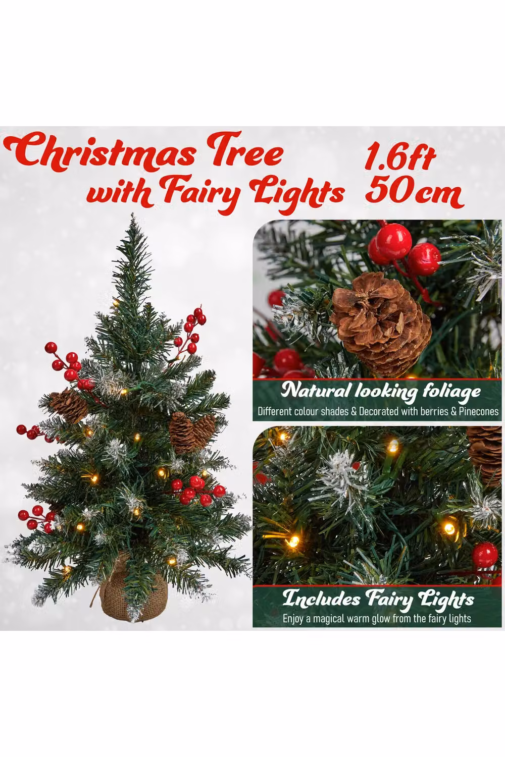 Deco Express Green Christmas Tree with LED Lights, 0.5m – 2