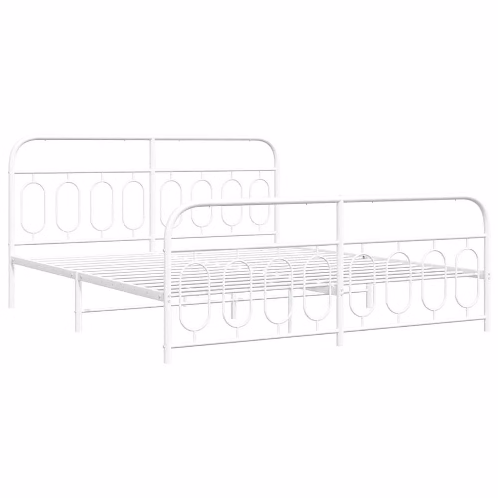 Berkfield Home Metal Bed Frame with Footboard, White, W: 183 cm, D: 213 cm – 3
