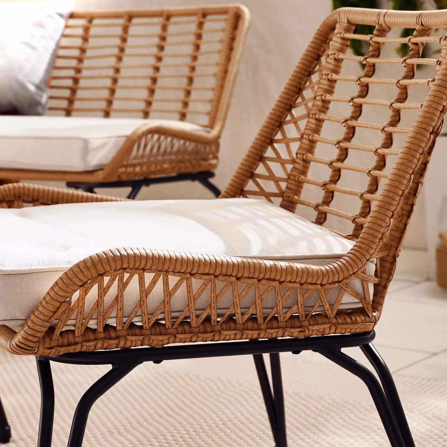 FurnitureboxUK Lisbon Rattan Garden Conversation Set with Metal and Glass Details in Beige and Black – 4