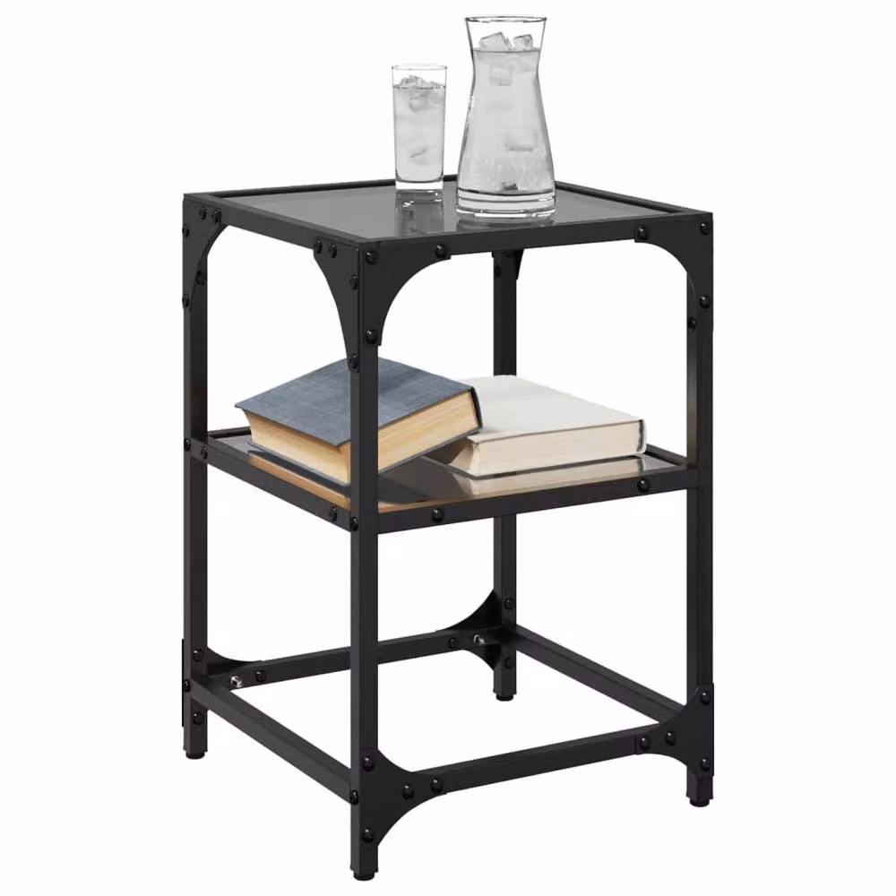 Berkfield Home Set of 2 Black Glass Top Coffee Tables with Steel Frame, W/D/H: 30 x 30 x 45 cm – 3