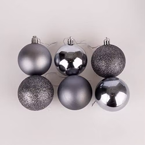 Shatchi Set of 3 Shatterproof Plastic Christmas Baubles in Grey and Silver, Diameter: 10 cm – 3