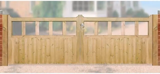 Burbage Iron Craft Quorn Low Pressure Treated Double Driveway Garden Gate, Brown, W: 330 cm, H: 90 cm
