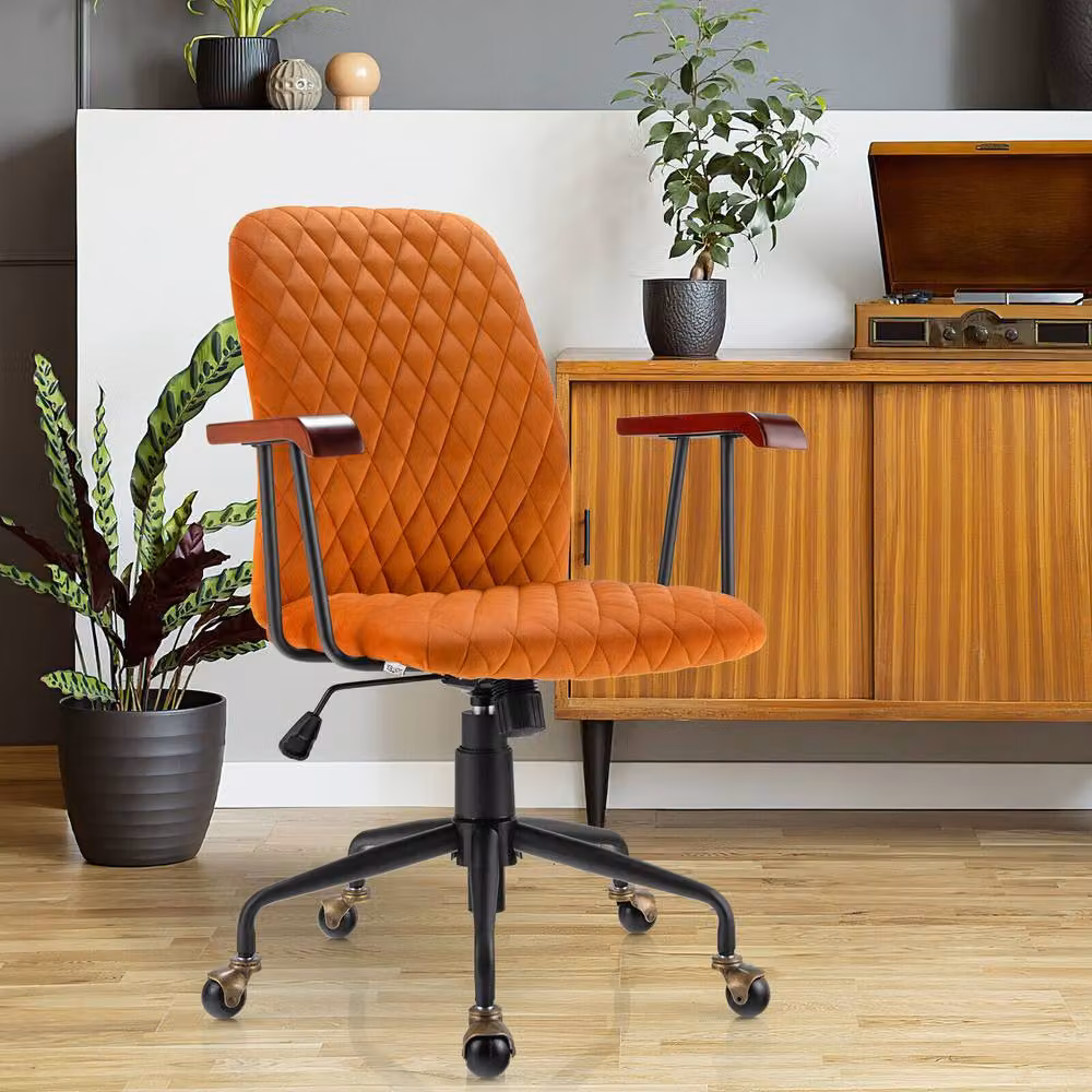 CASART Orange Velvet Rocking Leisure Chair with 360 Degree Swivel and Adjustable Task Features – 9