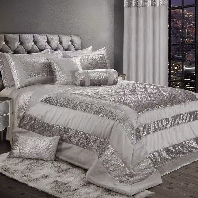 Intimates Vera Silver and Grey Silk and Polyester Bedspread