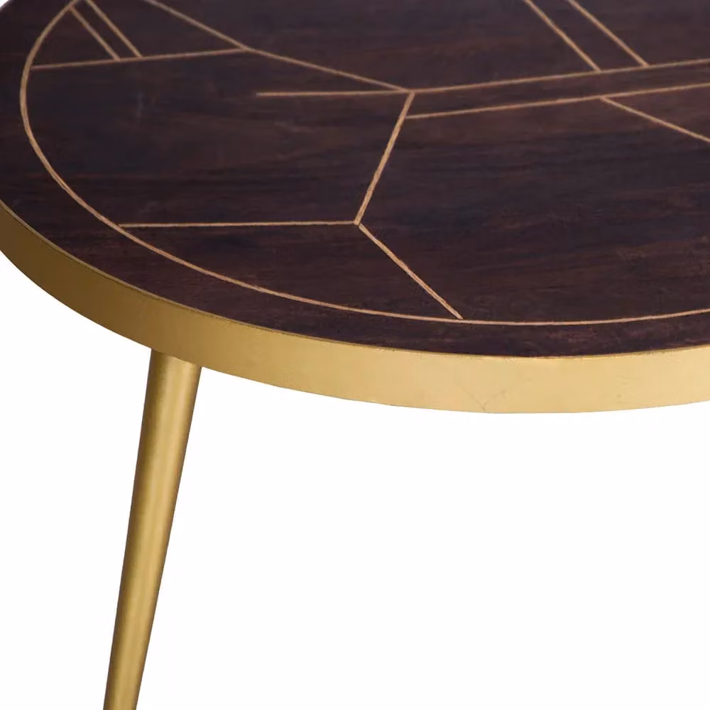 IH Design Jusleen Round Mango Wood Coffee Table in Brown and Gold – 3