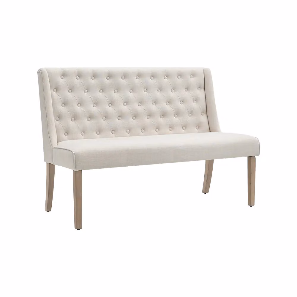 Livingandhome Beige Upholstered Tufted Dining Bench, Width: 138 cm – 4