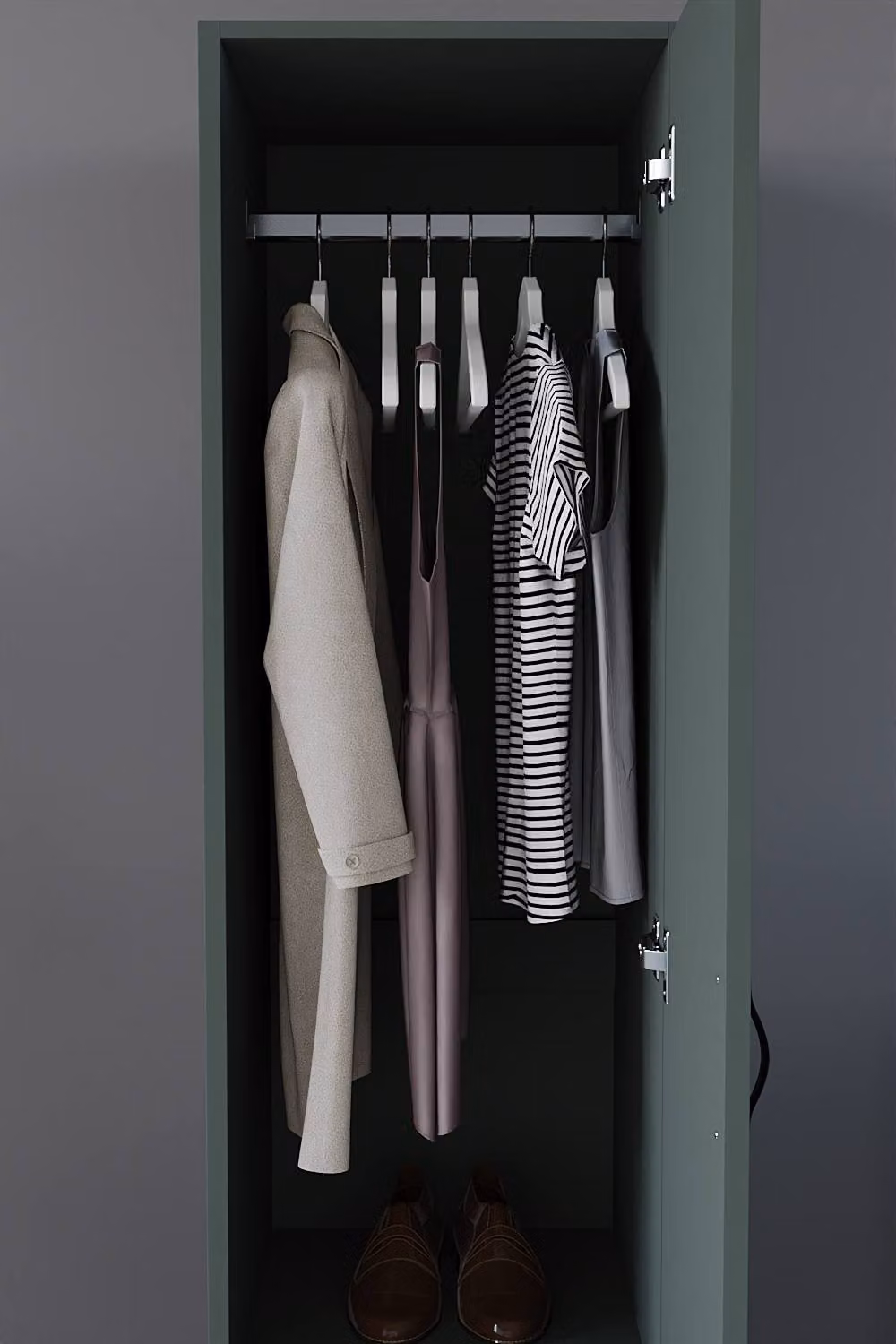 HD Designs Riano Modern 1 Door Wardrobe with Internal Shelves and Hanging Rod in Matt Green – 4