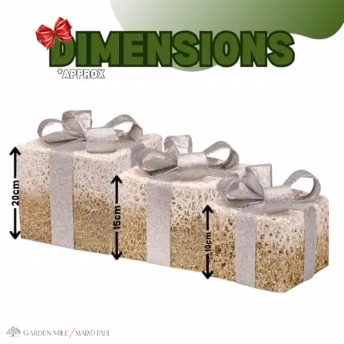 Smart Garden Gold Light Up Sparkly Faux Christmas Gift Box Decorations – 2