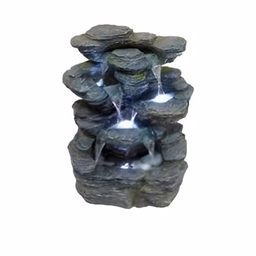 Tranquility Hoki Tabletop Cascade Water Feature in Beige and Grey with Protective Cover Kit and Tablets