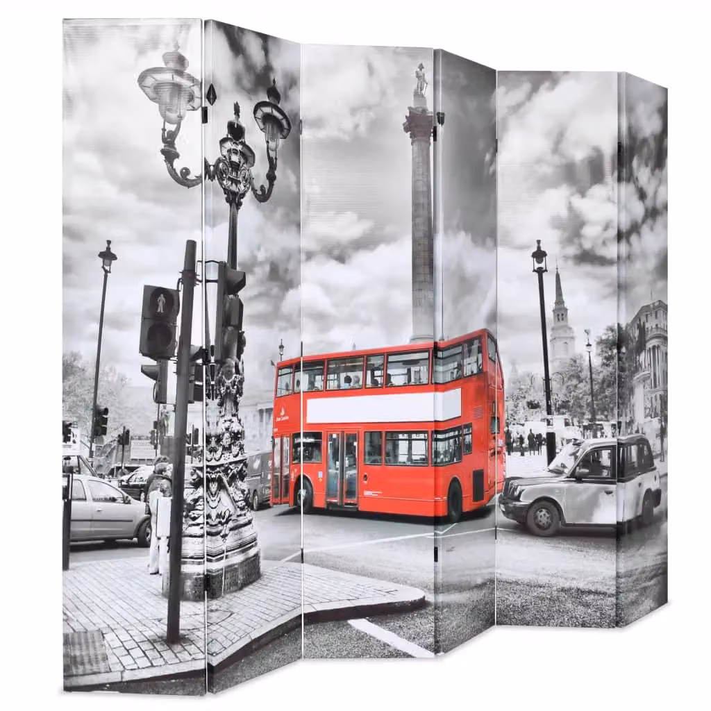 Berkfield Home London Bus Folding Room Divider, Black, White and Red, W: 228 cm, H: 170 cm – 2
