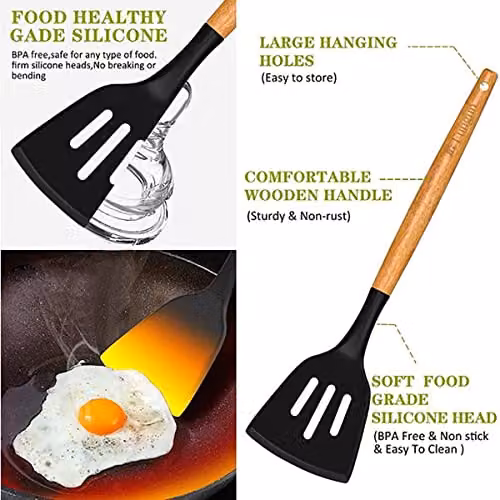Duffy 22-Piece Heat Resistant Silicone and Stainless Steel Kitchen Utensil Set in Black – 8