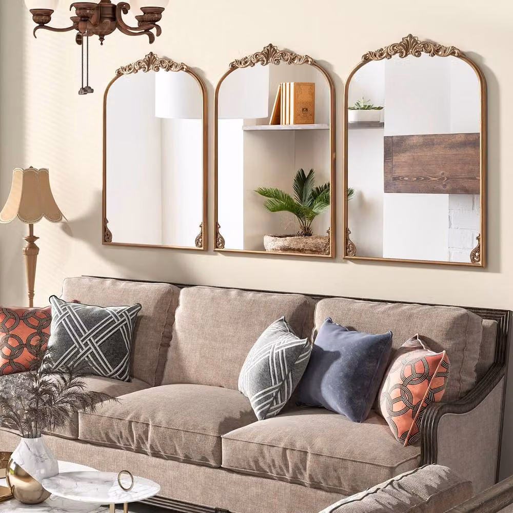 Costway Antiqued Gold Dramatic Arched Wall Mirror W: 95 cm, H: 66 cm – 3