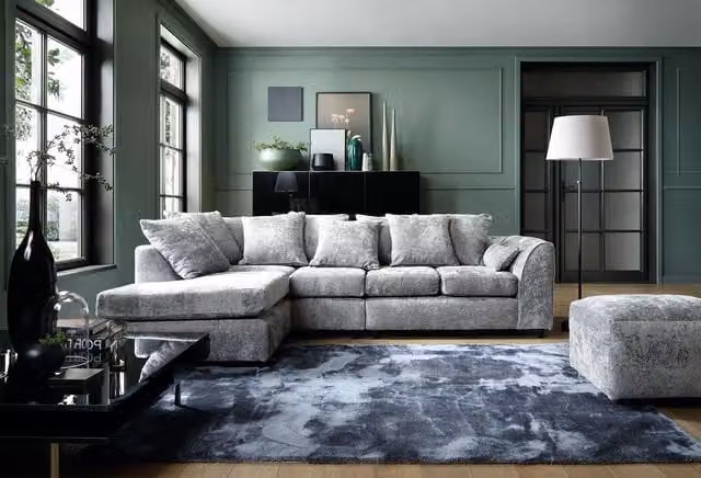 Abakus Direct Harriet Large Left Facing Corner Sofa in Light Grey Crushed Chenille Fabric – 1