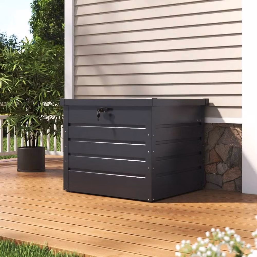 KORVIXA Lockable Lidded Metal Storage Cabinet in Grey, W/D/H: 100 x 100 x 100 cm – 5