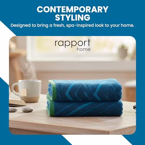 Rapport Home Helix Blue Cotton Bath Sheets 2 Pack, W: 90 cm, L: 140 cm, 500 GSM, Oeko-Tex Certified – 3
