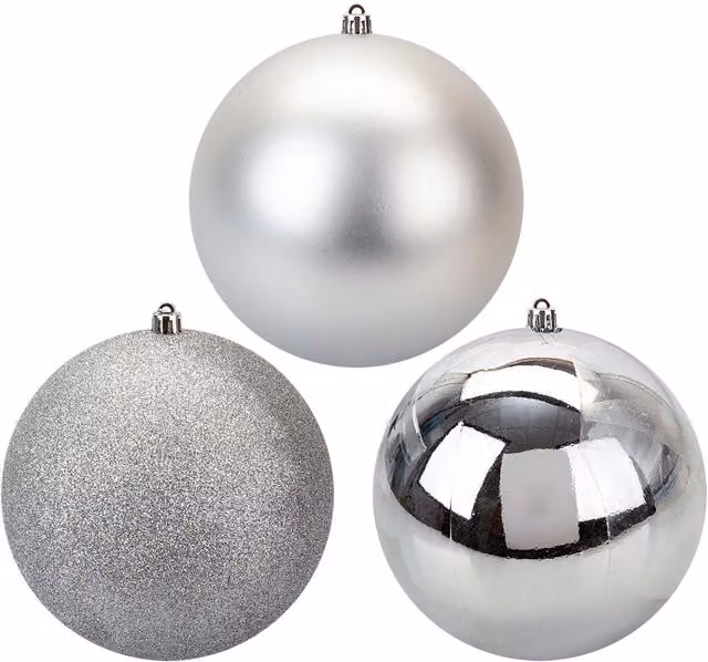 VFM e-Store Set of 3 Silver Round Christmas Bauble Hanging Tree Ornaments, 14 cm – 1