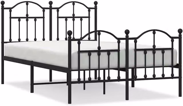 Berkfield Home Metal Bed Frame with Headboard and Footboard in Black, W/D/H: 120 x 200 cm – 1