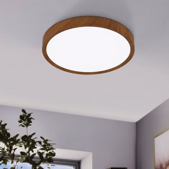 Eglo Musurita LED Ceiling Light with Brown Wood Effect Finish and White Diffuser – 1