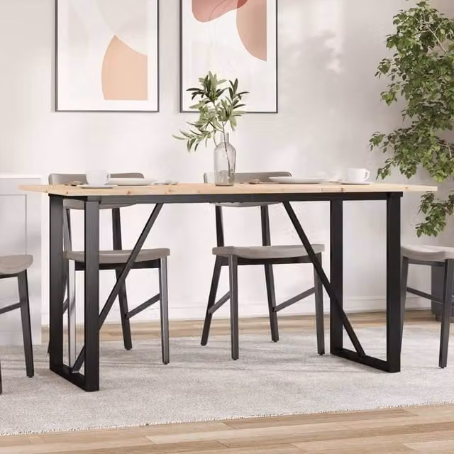 Berkfield Home O-Frame Dining Table in Brown Solid Pine and Steel, W: 160 cm, D: 80 cm, H: 75 cm – 1