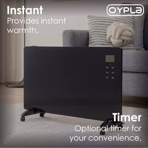 Oypla 2000W Black Glass Convector Electric Panel Heater, Freestanding or Wall Mounted – 2