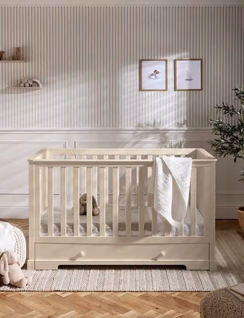 Mamas & Papas Oxford Cot Bed in Brown and White with Drop Side