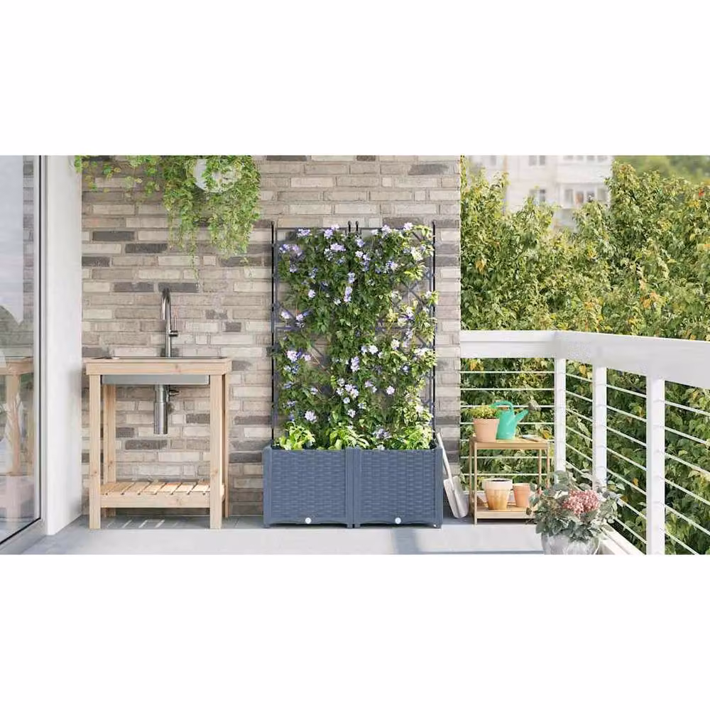 Berkfield Home Garden Planter with Trellis, 2 Pieces, Grey, W: 80 cm, D: 40 cm, H: 143 cm – 3