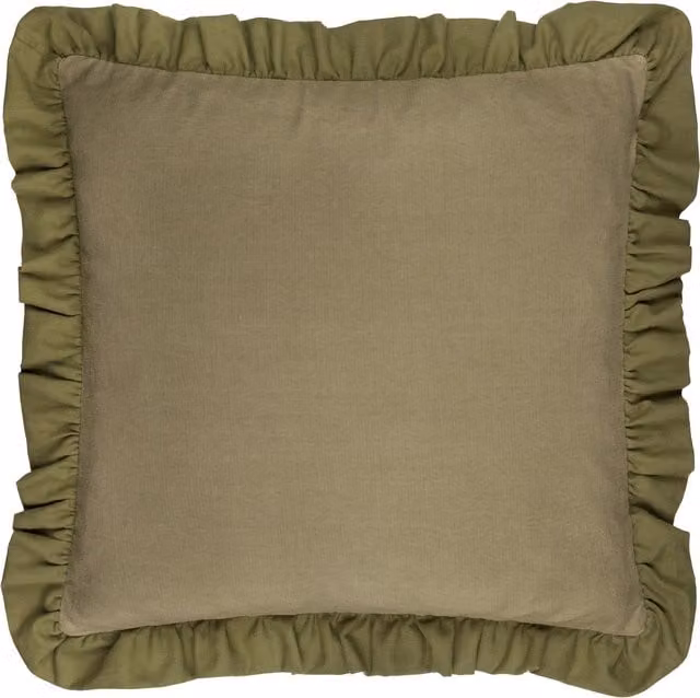 Make It A Home Effie Plain Ruffle Cotton Square Cushion in Green with Feather Filling