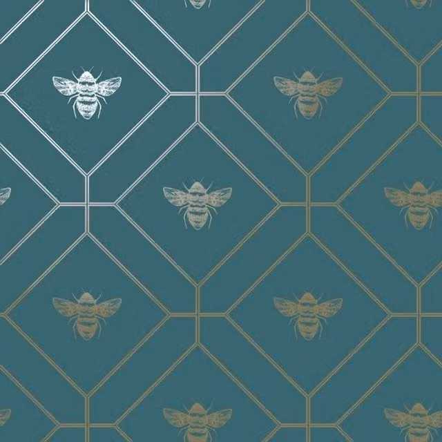 World of Wallpaper Bee Geometric Animal Wallpaper in Petrol Teal