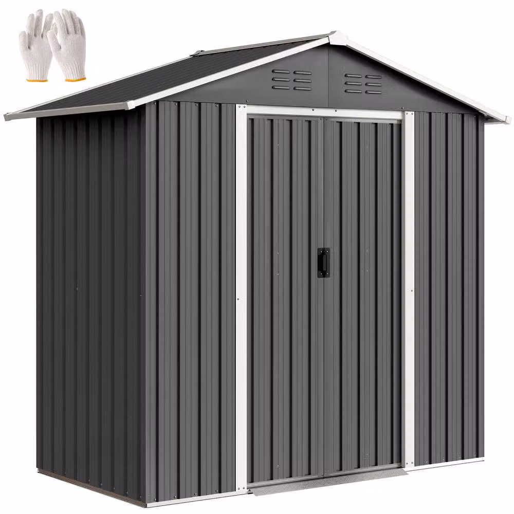 OUTSUNNY Galvanised Steel Metal Garden Shed with Sliding Doors and Side Vent, Grey, W/D/H: 198.1 x 106.7 x 191.0 cm – 2