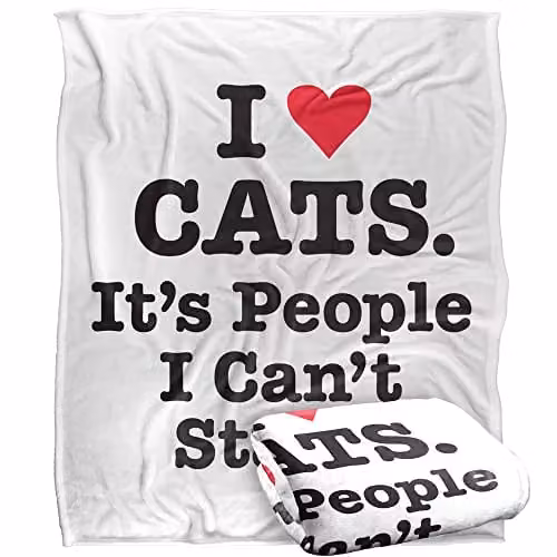 Bcreative Ephemera I Heart Cats Super Soft Fleece Throw Blanket, White, W/D/H: 152 x 127 cm – 1